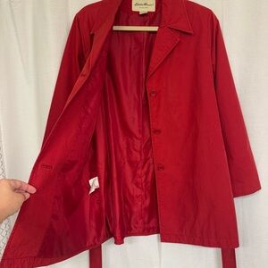Vintage Eddie Bauer Women's bold Red trench coat city streetwear fall and winter